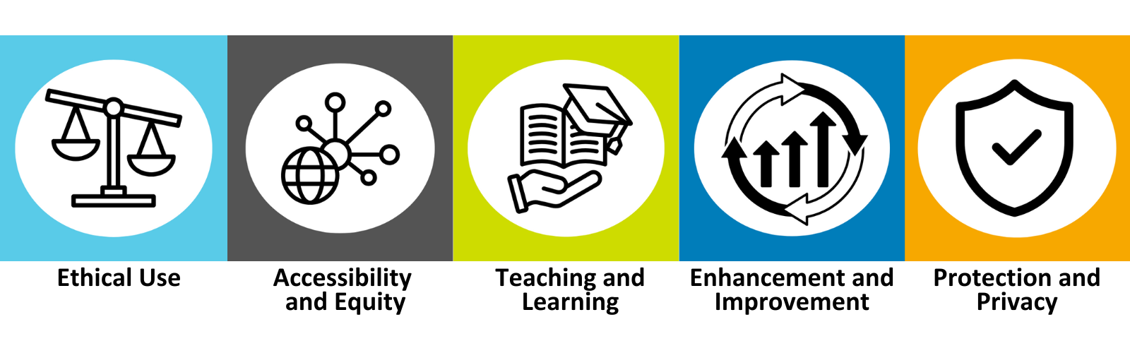 Ethical Use, Accessibility and Equity, Teaching and Learning, Enhancement and Improvement, and Protection and Privacy